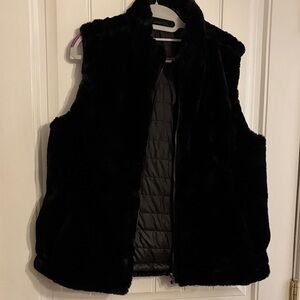 Black Reversible Faux Fur Vest.  Puffer and  Faux Fur.